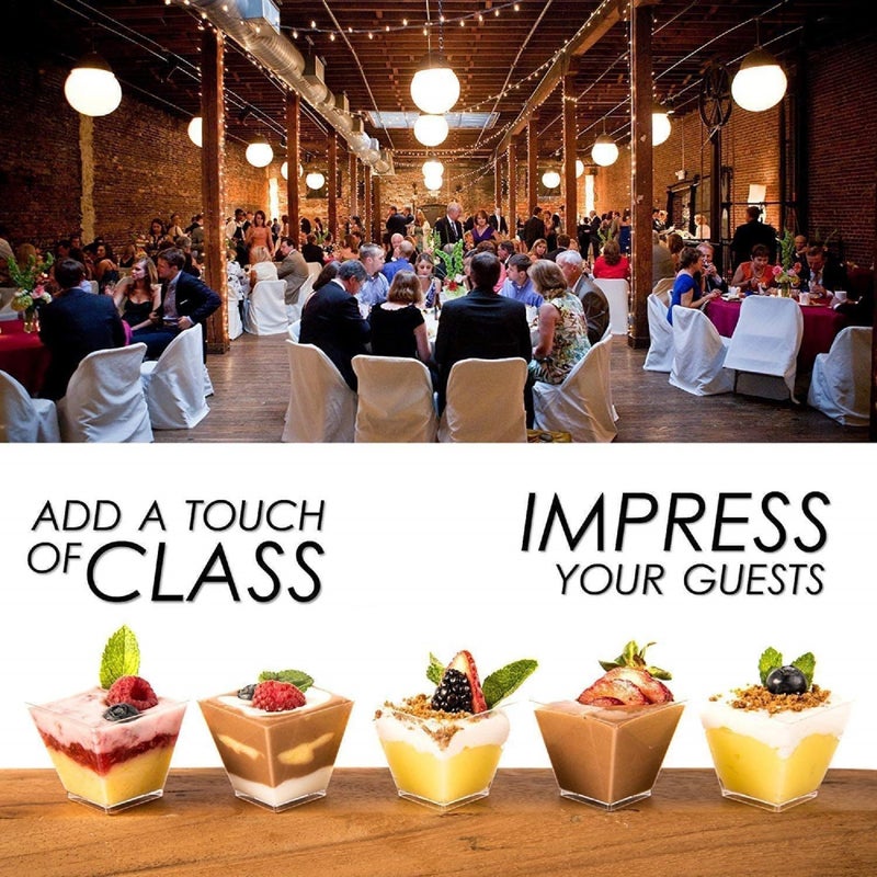 DLux 100 x 2oz Square Mini Dessert Cups (No spoons), Clear Plastic Parfait Appetizer Cup - Small Reusable Serving Bowl for Tasting Party Desserts Appetizers - With Recipe Ebook - Image 5